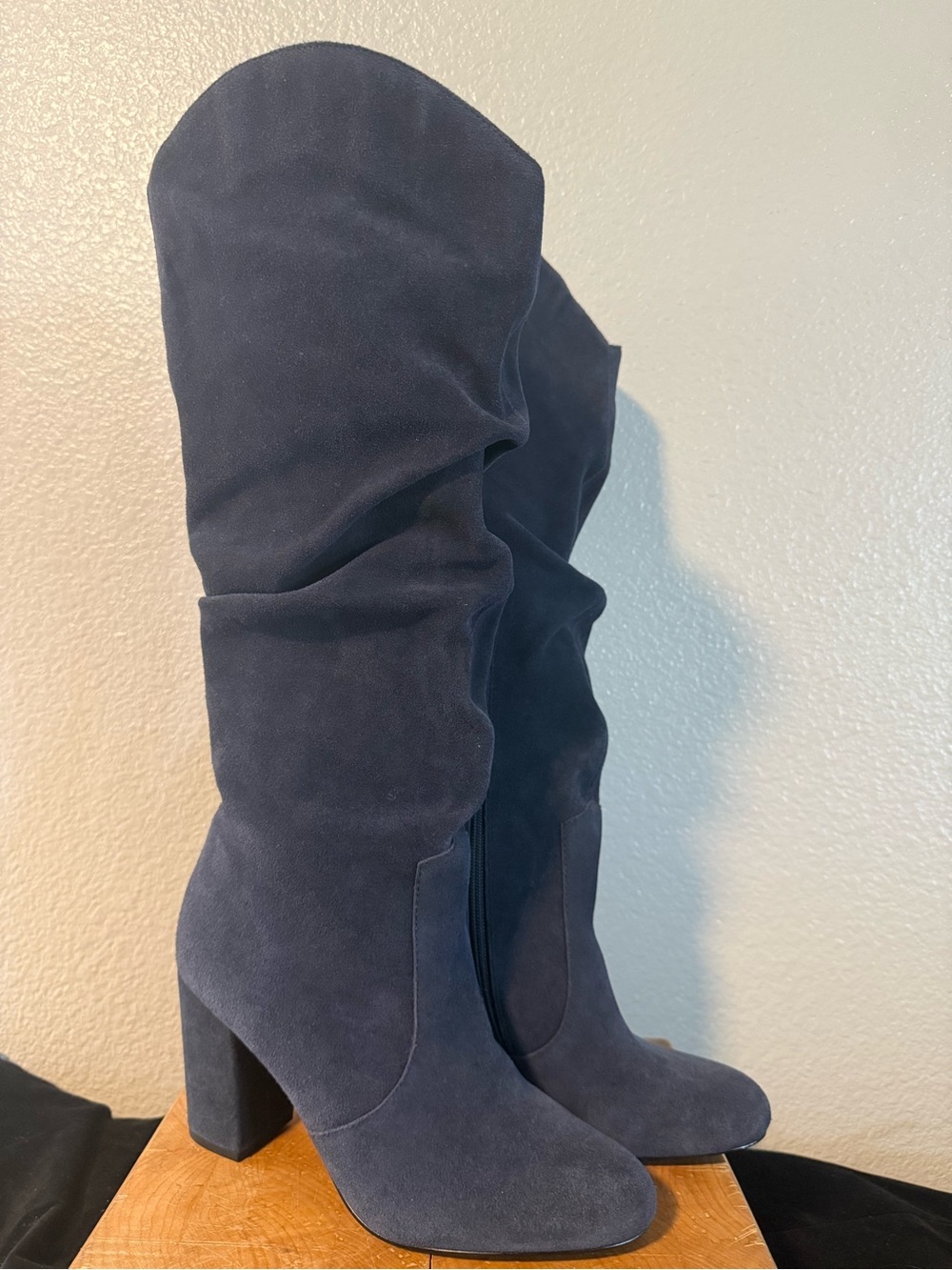Laurie Felt Navy Suede Over-the-Knee Slouch Boots